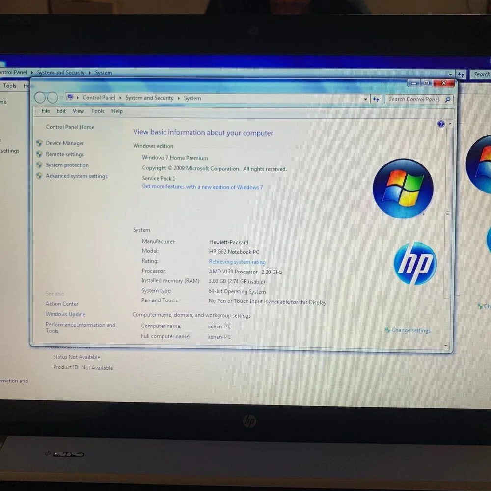 HP G62 Notebook PC AMD V120 Processor 2.20 GHz laptop